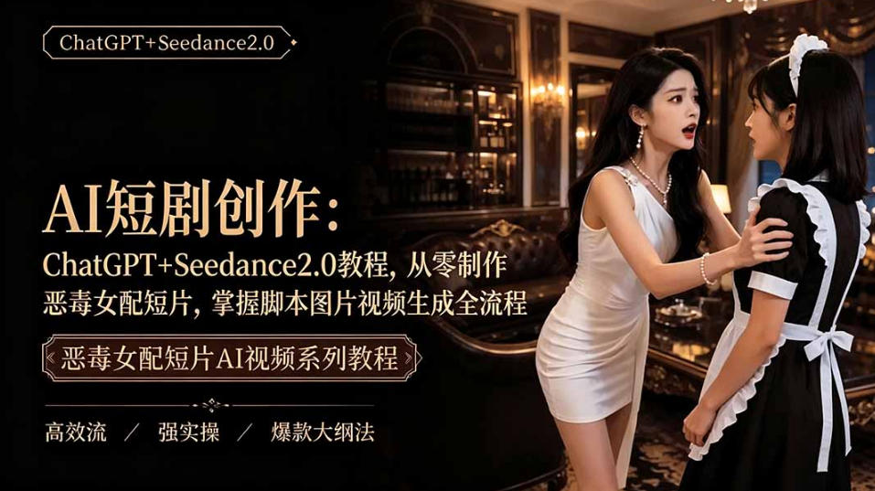 AI短剧从零创作实战课｜ChatGPT脚本撰写+Seedance2.0视频生成，恶毒女配短剧全流程教程-保成圈-山云人力,分享创业咨询_最新网络项目资源