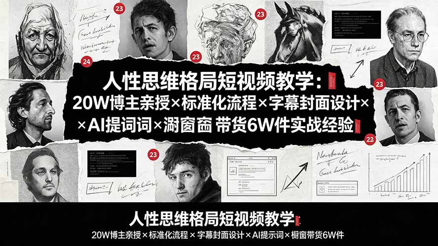 人性思维格局短视频教学：20W博主亲授×标准化流程×字幕封面设计×AI提示词×橱窗带货6W件实战经验-保成圈-山云人力,分享创业咨询_最新网络项目资源