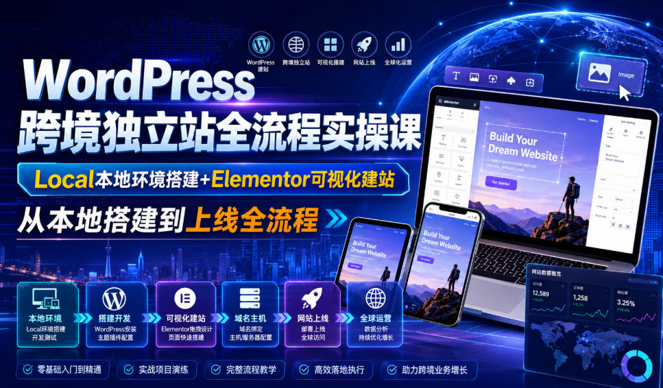 WordPress跨境独立站全流程实操课｜Local本地环境搭建+Elementor可视化建站，从本地搭建到上线全流程-保成圈-山云人力,分享创业咨询_最新网络项目资源