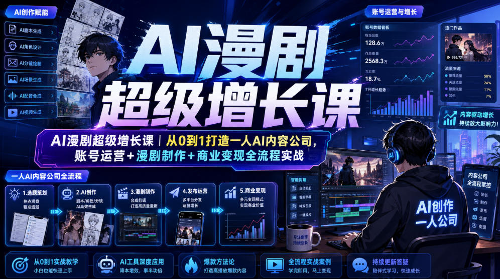 AI漫剧超级增长课｜从0到1打造一人AI内容公司，账号运营+漫剧制作+商业变现全流程实战-保成圈-山云人力,分享创业咨询_最新网络项目资源