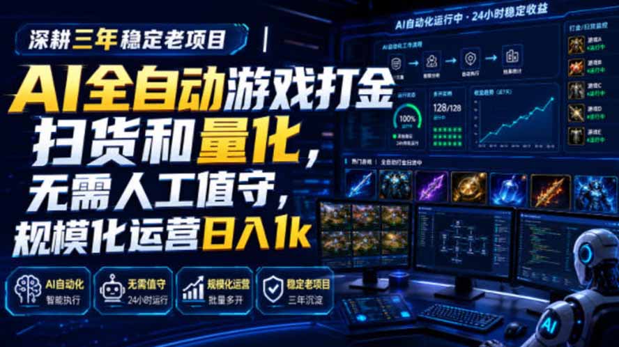 AI全自动游戏打金扫货和量化，规模化运营日入1k，深耕三年稳定老项目！-保成圈-山云人力,分享创业咨询_最新网络项目资源