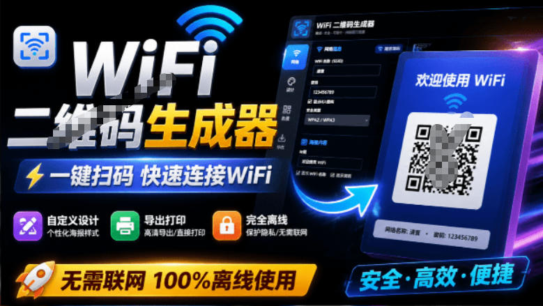完全离线使用！WiFi二维码生成器，一键扫码快速连接WiFi，支持自定义风格导出WiFi二维码生成器-保成圈-山云人力,分享创业咨询_最新网络项目资源