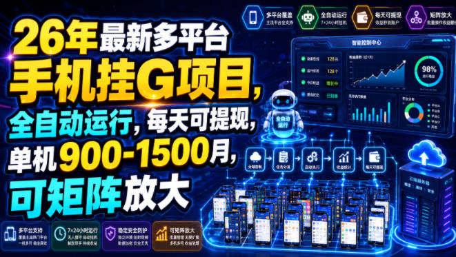 26年最新多平台手机挂G项目，全自动运行，每天可提现，单机900-1500月，可矩阵放大【揭秘】-保成圈-山云人力,分享创业咨询_最新网络项目资源