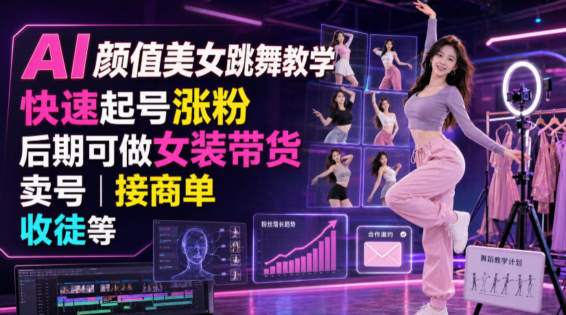 AI颜值美女跳舞教学，快速起号涨粉，后期可做女装带货，卖号，接商单，收徒等-保成圈-山云人力,分享创业咨询_最新网络项目资源