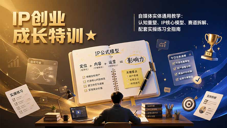 IP创业成长特训★自媒体实体通用教学：认知重塑、IP核心模型、赛道拆解、配套实操练习全指南-保成圈-山云人力,分享创业咨询_最新网络项目资源