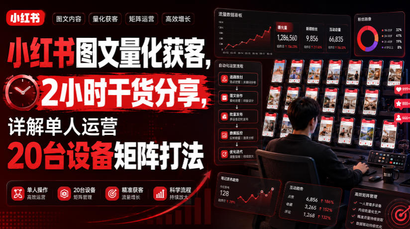 小红书图文量化获客，2小时干货分享，详解单人运营20台设备矩阵打法-保成圈-山云人力,分享创业咨询_最新网络项目资源