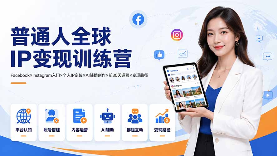 普通人全球IP变现训练营：Facebook×Instagram入门×个人IP定位×AI辅助创作×前30天运营×变现路径-保成圈-山云人力,分享创业咨询_最新网络项目资源