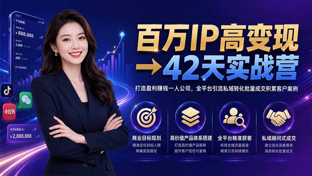 百万IP高变现→42天实战营｜打造盈利赚钱一人公司，全平台引流私域转化批量成交积累客户案例-保成圈-山云人力,分享创业咨询_最新网络项目资源