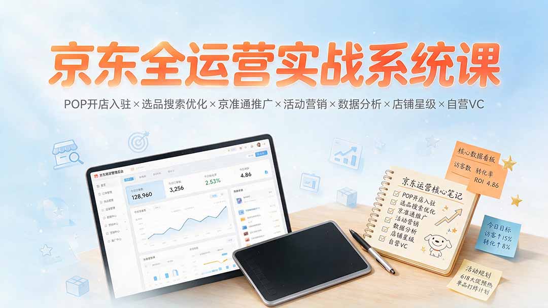 京东全运营实战系统课：POP开店入驻×选品搜索优化×京准通推广×活动营销×数据分析×店铺星级×自营VC-保成圈-山云人力,分享创业咨询_最新网络项目资源
