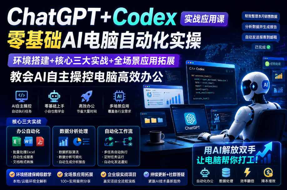 ChatGPT+Codex实战应用课｜零基础AI电脑自动化实操，环境搭建+核心三大实战+全场景应用拓展，教会AI自主操控电脑高效办公-保成圈-山云人力,分享创业咨询_最新网络项目资源