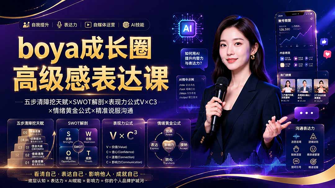 boya成长圈｜内心成长高级表达AI自媒体三合一，消解内耗挖掘天赋，镜头沟通AI指令短视频全流程教学-保成圈-山云人力,分享创业咨询_最新网络项目资源