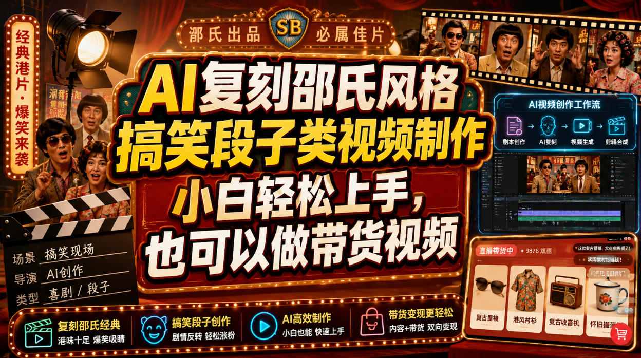 AI复刻邵氏风格搞笑段子类视频制作，小白轻松上手，也可以做带货视频-保成圈-山云人力,分享创业咨询_最新网络项目资源
