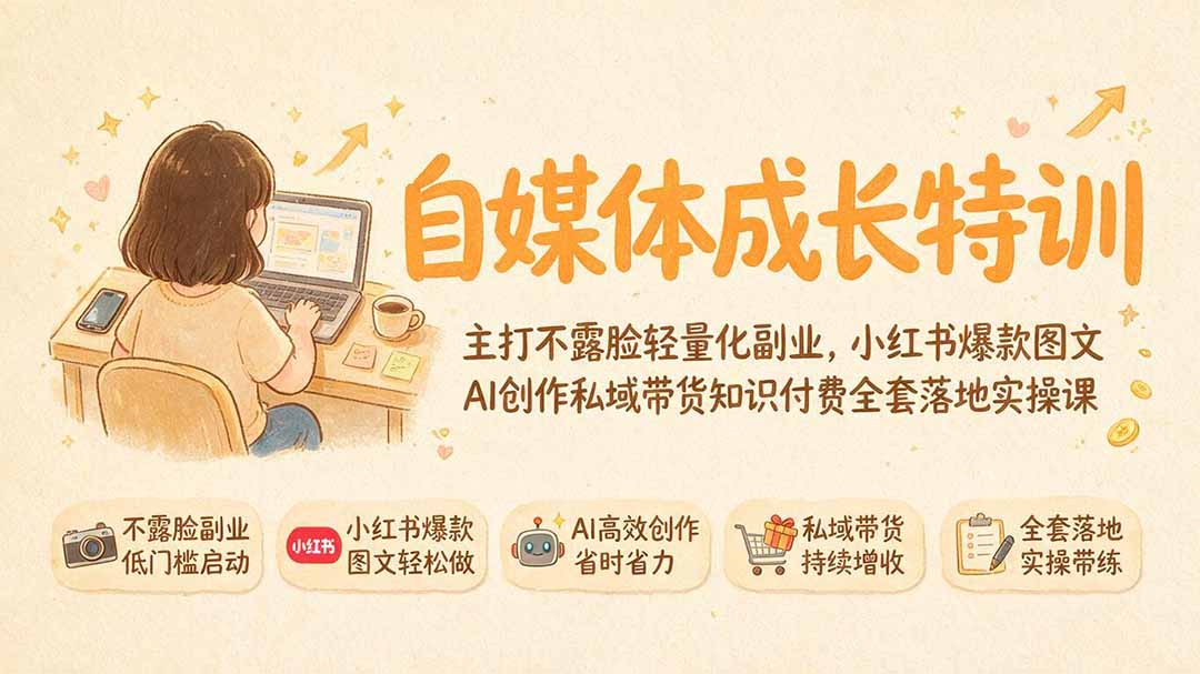 自媒体成长特训｜主打不露脸轻量化副业，小红书爆款图文AI创作私域带货知识付费全套落地实操课-保成圈-山云人力,分享创业咨询_最新网络项目资源