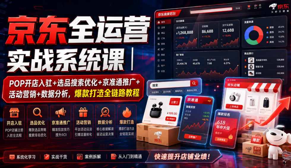 京东全运营实战系统课｜POP开店入驻+选品搜索优化+京准通推广+活动营销+数据分析，爆款打造全链路教程-保成圈-山云人力,分享创业咨询_最新网络项目资源