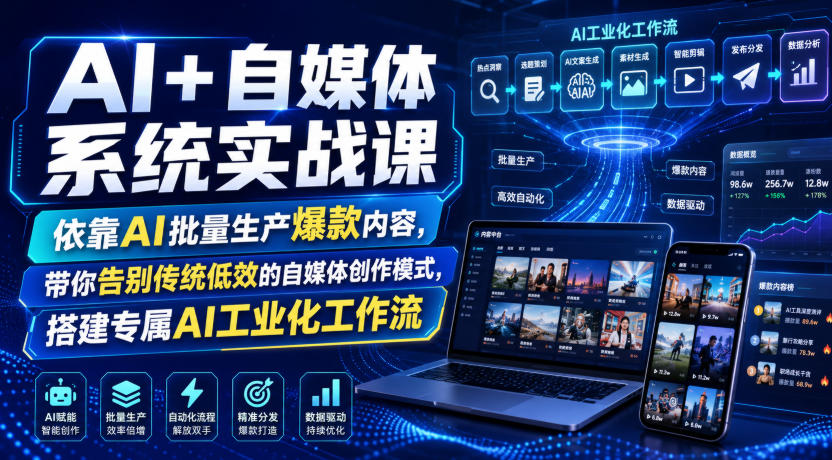 AI+自媒体系统实战课，依靠AI批量生产爆款内容，带你告别传统低效的自媒体创作模式，搭建专属AI工业化工作流-保成圈-山云人力,分享创业咨询_最新网络项目资源