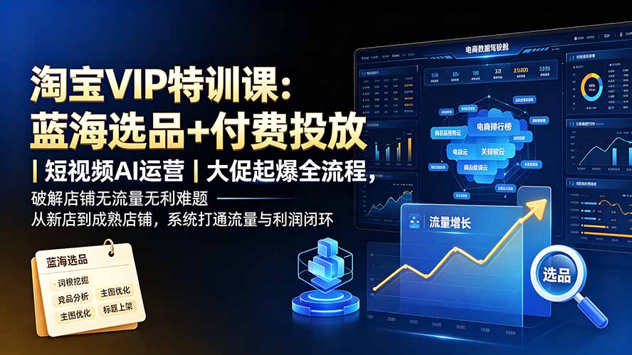 淘宝VIP特训课-更新：蓝海选品+付费投放｜短视频AI运营｜大促起爆全流程，破解店铺无流量无利润难题-保成圈-山云人力,分享创业咨询_最新网络项目资源