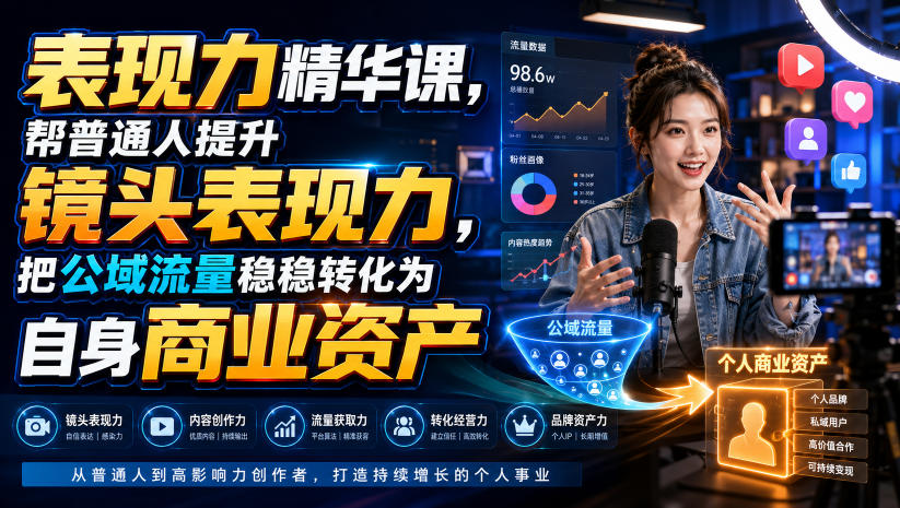 表现力精华课，帮普通人提升镜头表现力，把公域流量稳稳转化为自身商业资产-保成圈-山云人力,分享创业咨询_最新网络项目资源