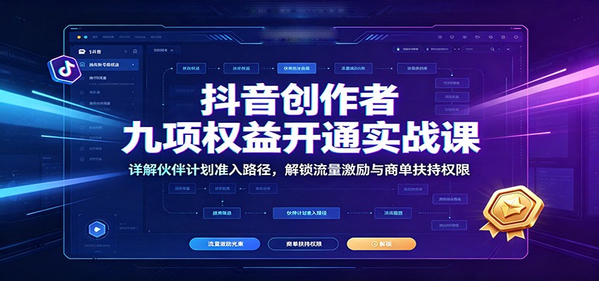 抖音创作者九项权益开通实战课：详解伙伴计划准入路径，解锁流量激励与商单扶持权限-保成圈-山云人力,分享创业咨询_最新网络项目资源