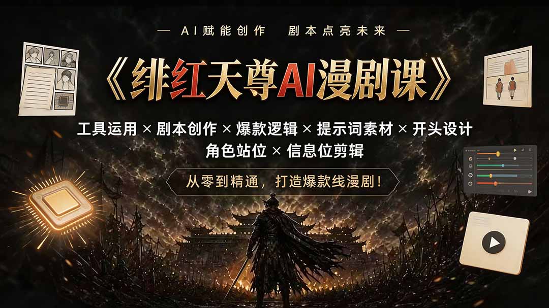 绯红天尊AI漫剧课｜工具运用×剧本创作×爆款逻辑×提示词素材×开头设计×角色站位×信息位剪辑-保成圈-山云人力,分享创业咨询_最新网络项目资源