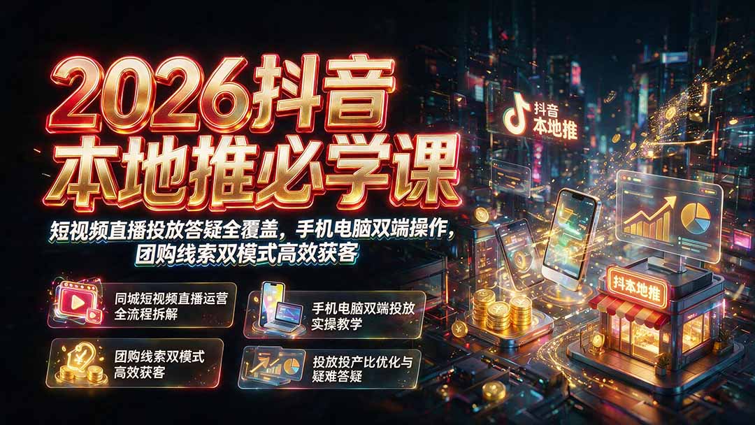 2026抖音本地推必学课｜短视频直播投放答疑全覆盖，手机电脑双端操作，团购线索双模式高效获客-保成圈-山云人力,分享创业咨询_最新网络项目资源