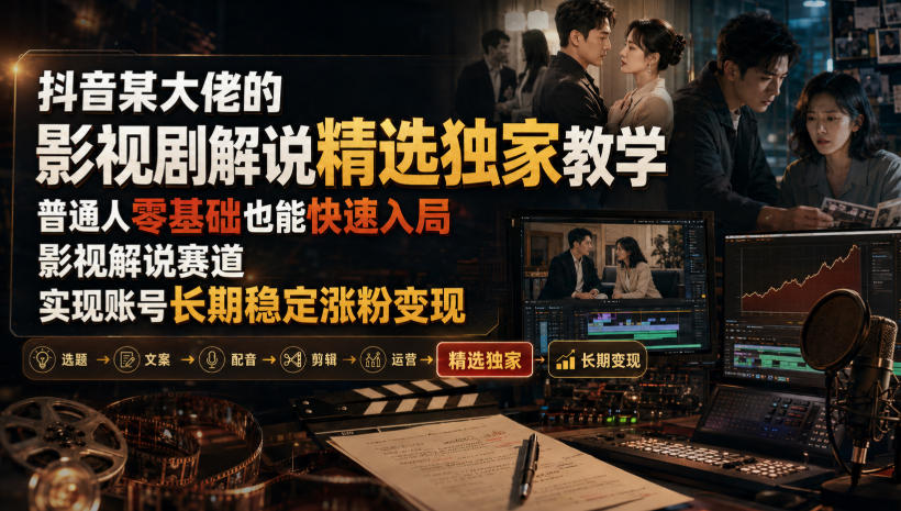 抖音某大佬的影视剧解说精选独家教学，普通人零基础也能快速入局影视解说赛道，实现账号长期稳定变现-保成圈-山云人力,分享创业咨询_最新网络项目资源