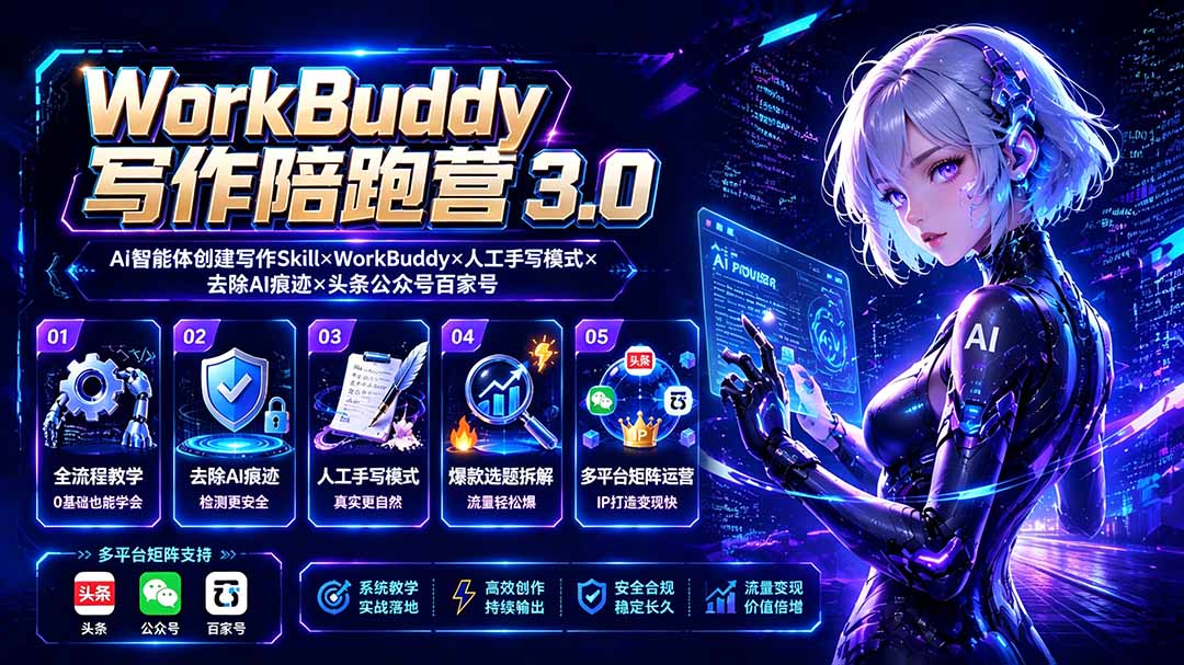 WorkBuddy写作陪跑营3.0-更新：Ai智能体创建写作Skill×WorkBuddy×人工手写模式×去除AI痕迹×头条公众号百家号-保成圈-山云人力,分享创业咨询_最新网络项目资源