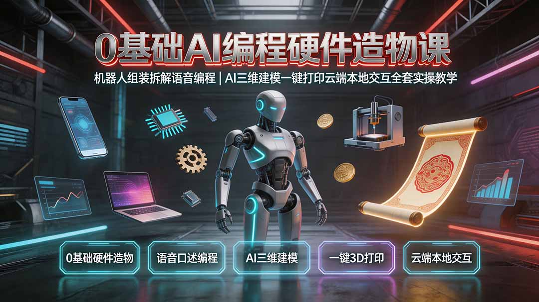 0基础AI编程硬件造物课｜机器人组装拆解语音编程，AI三维建模一键打印云端本地交互全套实操教学-保成圈-山云人力,分享创业咨询_最新网络项目资源