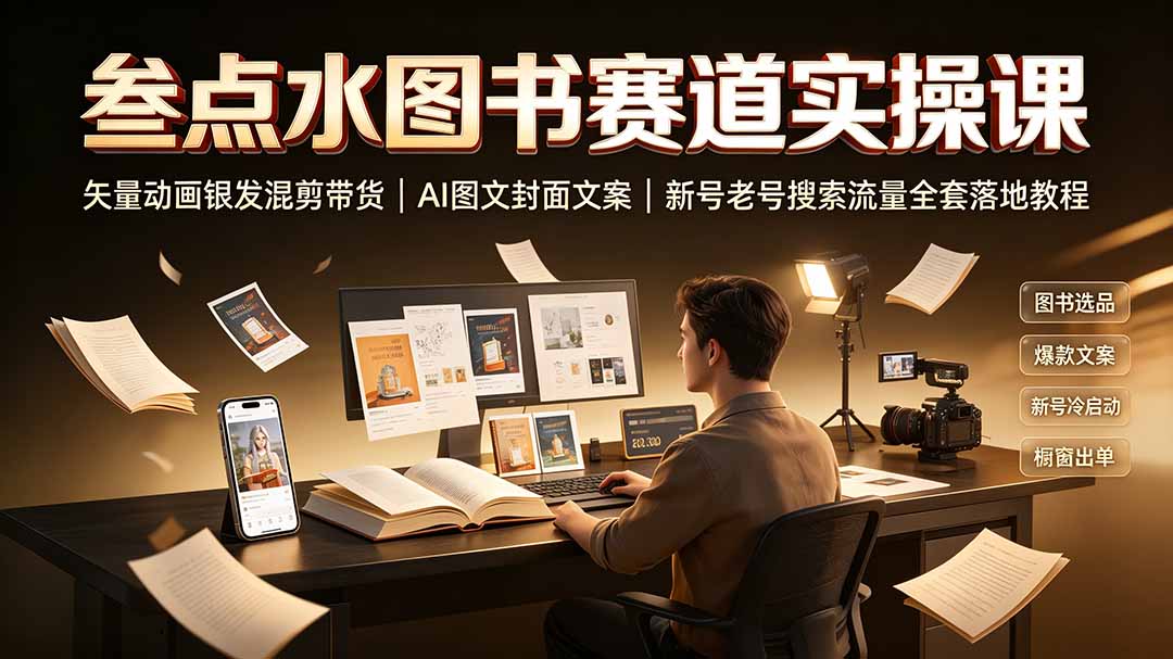 叁点水图书赛道实操课｜矢量动画银发混剪带货，AI图文封面文案，新号老号搜索流量全套落地教程-保成圈-山云人力,分享创业咨询_最新网络项目资源