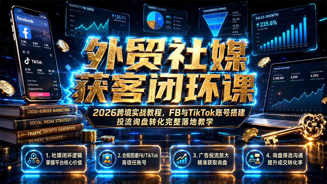 外贸社媒获客闭环课｜2026跨境实战教程，FB与TikTok账号搭建投流询盘转化完整落地教学-保成圈-山云人力,分享创业咨询_最新网络项目资源
