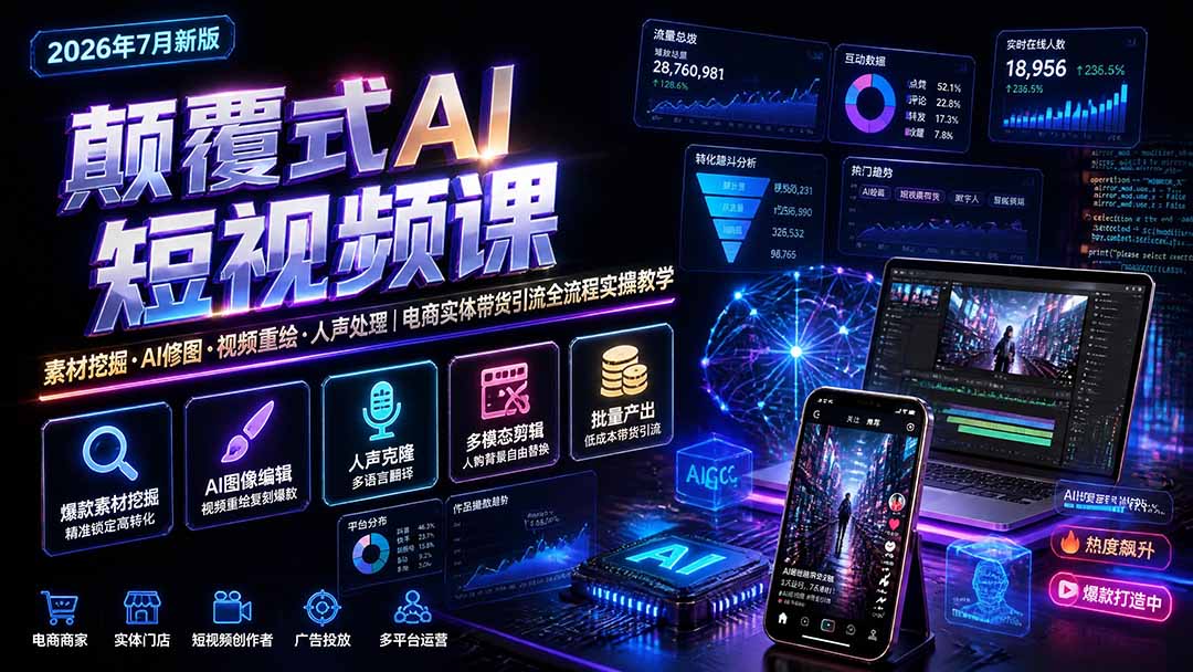 颠覆式AI短视频课｜素材挖掘，AI修图，视频重绘，人声处理｜电商实体带货引流全流程实操教学-保成圈-山云人力,分享创业咨询_最新网络项目资源