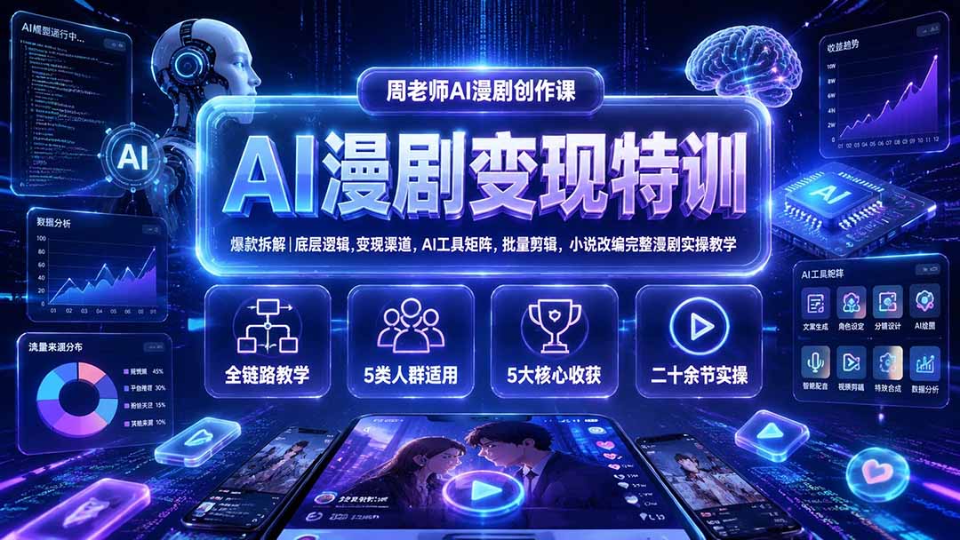 AI漫剧变现特训★爆款拆解｜底层逻辑，变现渠道，AI工具矩阵，批量剪辑，小说改编完整漫剧实操教学-保成圈-山云人力,分享创业咨询_最新网络项目资源