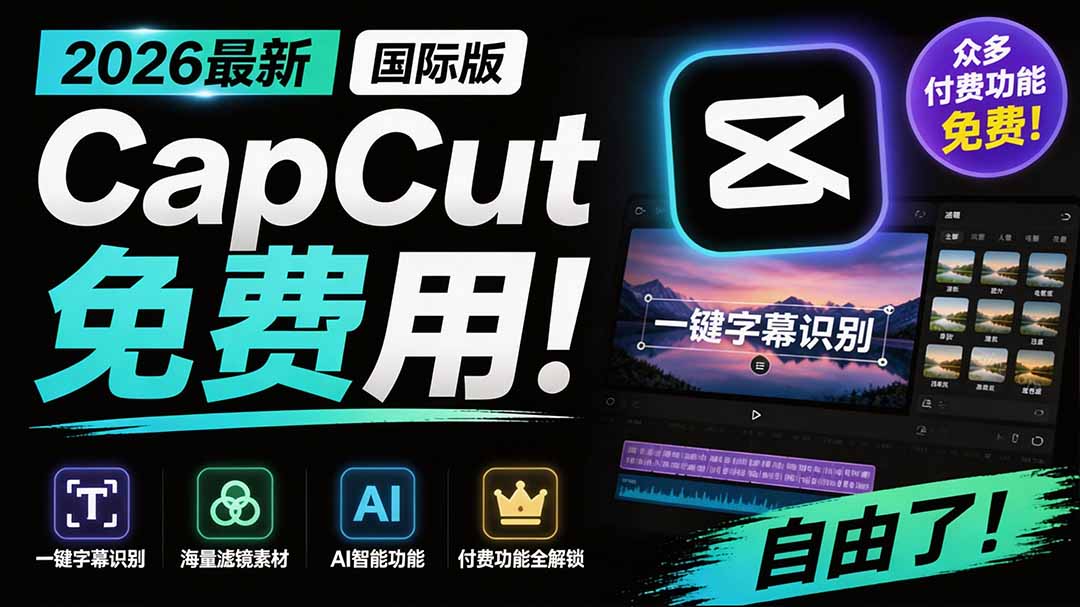 2026最新国际版剪映！CapCut 众多付费功能免费用，一键字幕识别 / 滤镜素材 / AI智能功能自由了 CapCut-保成圈-山云人力,分享创业咨询_最新网络项目资源