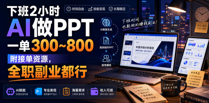 下班2小时AI做PPT，一单300~800，附接单资源，全职副业都行【揭秘】-保成圈-山云人力,分享创业咨询_最新网络项目资源