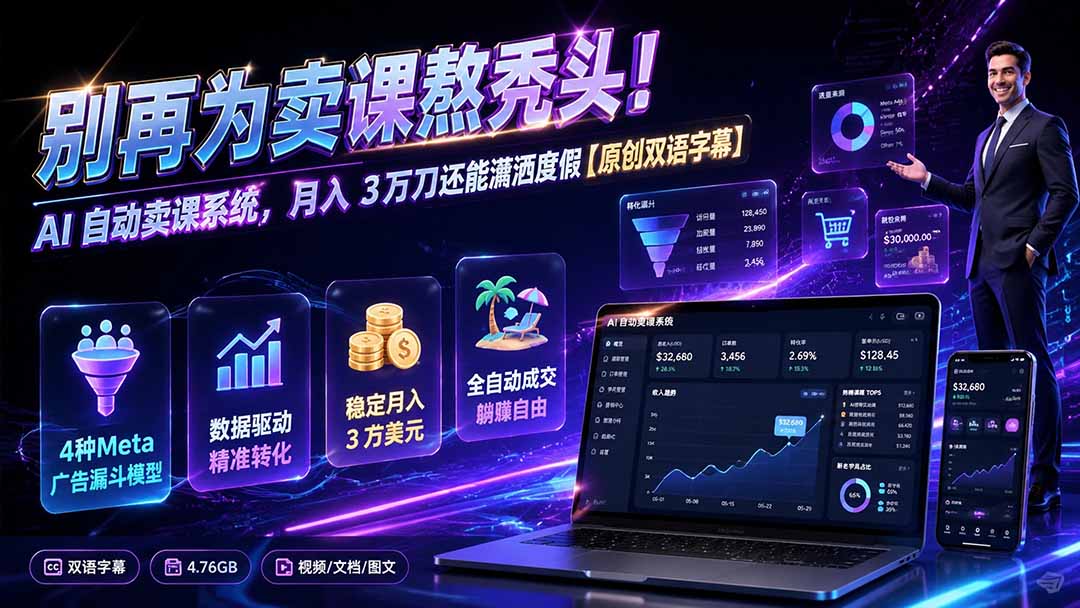 别再为卖课熬秃头！AI 自动卖课系统，月入 3 万刀还能潇洒度假【原创双语字幕】-保成圈-山云人力,分享创业咨询_最新网络项目资源