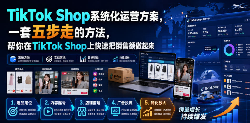 TikTok Shop系统化运营方案，一套五步走的方法，帮你在TikTok Shop上快速把销售额做起来【原创双语字幕】-保成圈-山云人力,分享创业咨询_最新网络项目资源