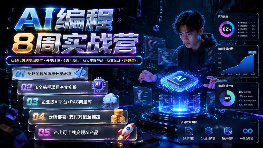 AI编程8周实战营：从敲代码到变现交付×开发环境×6练手项目×两大主线产品×商业闭环×跨越盈利-保成圈-山云人力,分享创业咨询_最新网络项目资源