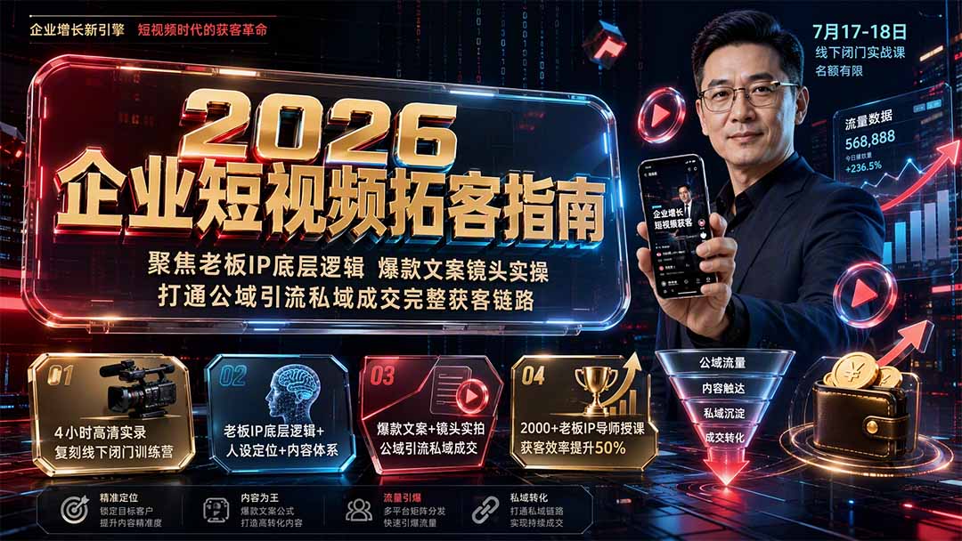 2026企业短视频拓客指南：聚焦老板IP底层逻辑，爆款文案镜头实操，打通公域引流私域成交完整获客链路-保成圈-山云人力,分享创业咨询_最新网络项目资源
