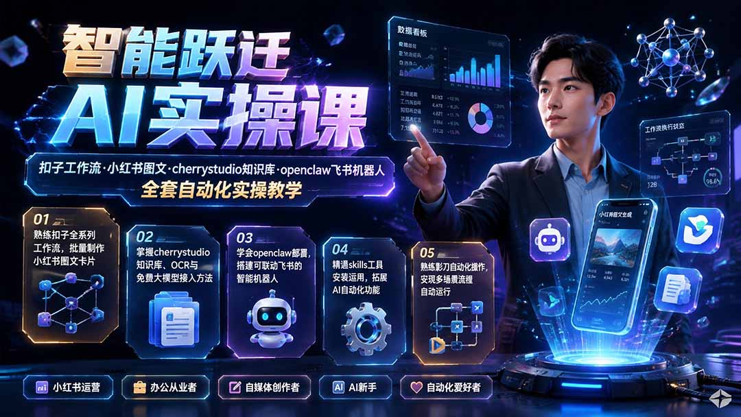 智能跃迁 AI实操课｜扣子工作流小红书图文搭建，cherrystudio知识库openclaw飞书机器人全套自动化实操教学-保成圈-山云人力,分享创业咨询_最新网络项目资源