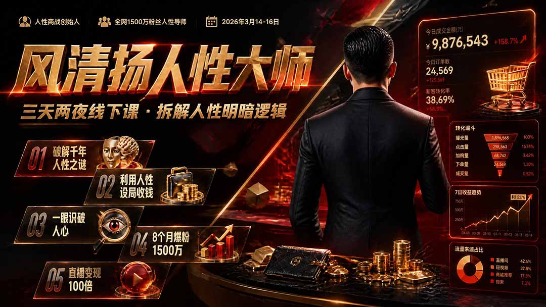 风清扬人性大师-三天两夜3月14-16线下课2026年｜拆解人性明暗逻辑，识人避坑，千万粉涨粉+直播百倍变现实战教学-保成圈-山云人力,分享创业咨询_最新网络项目资源