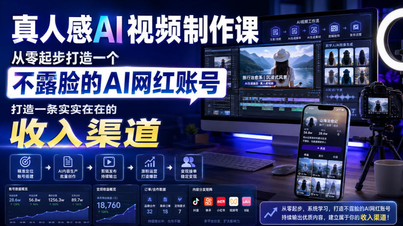 真人感AI视频制作课，从零起步打造一个不露脸的AI网红账号，打造一条实实在在的收入渠道【原创双语字幕】-保成圈-山云人力,分享创业咨询_最新网络项目资源