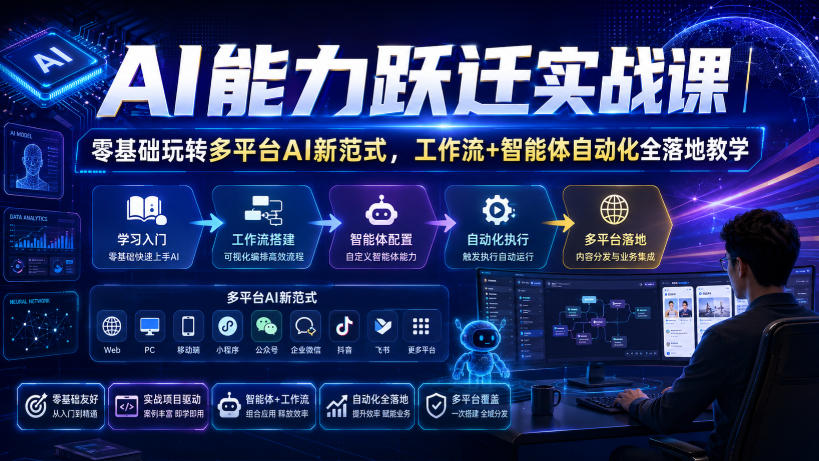 AI能力跃迁实战课｜零基础玩转多平台AI新范式，工作流+智能体自动化全落地教学-保成圈-山云人力,分享创业咨询_最新网络项目资源