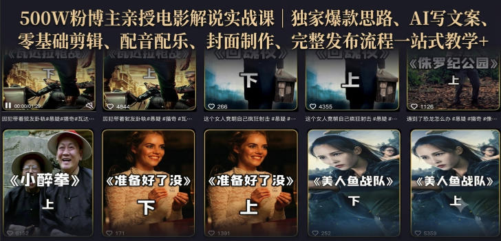 500W粉博主亲授电影解说实战课｜精选独家思路、AI写文案、零基础剪辑、配音配乐、封面制作、完整发布流程一站式教学-保成圈-山云人力,分享创业咨询_最新网络项目资源
