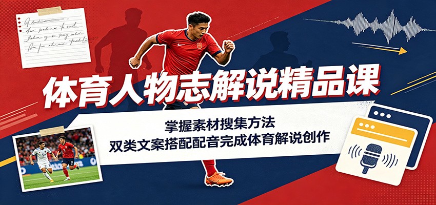 体育人物志解说精品课：掌握素材搜集方法，双类文案搭配配音完成体育解说创作-保成圈-山云人力,分享创业咨询_最新网络项目资源