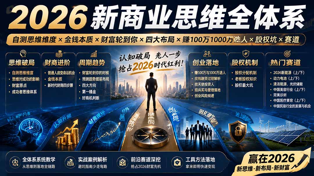 2026新商业思维全体系：自测思维维度×金钱本质×财富轮到你×四大布局×赚100万1000万选人×股权坑×赛道-保成圈-山云人力,分享创业咨询_最新网络项目资源