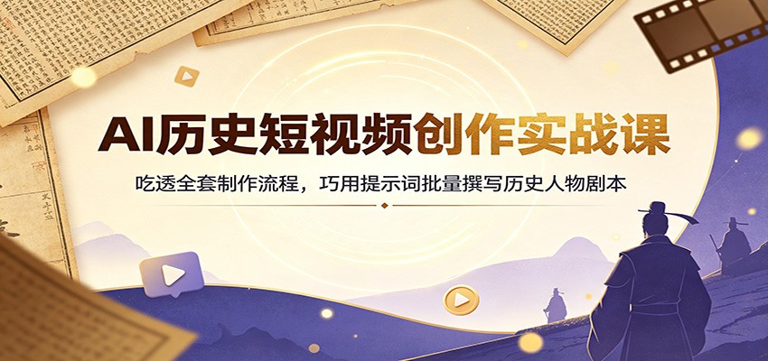 AI历史短视频创作实战课：吃透全套制作流程，巧用提示词批量撰写历史人物剧本-保成圈-山云人力,分享创业咨询_最新网络项目资源