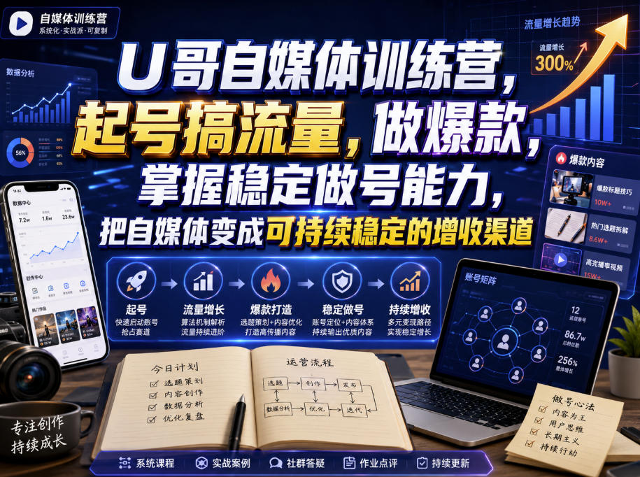 U哥自媒体训练营，起号搞流量，做爆款，掌握稳定做号能力，把自媒体变成可持续稳定的增收渠道-保成圈-山云人力,分享创业咨询_最新网络项目资源