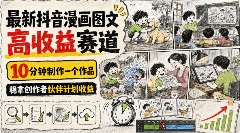 最新抖音漫画图文高收益赛道，10分钟制作一个作品，稳拿创作者伙伴计划收益-保成圈-山云人力,分享创业咨询_最新网络项目资源