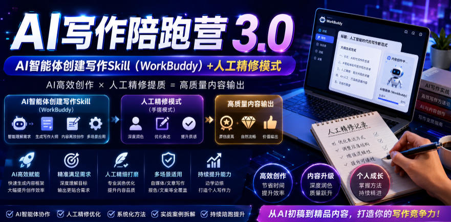 AI写作陪跑营3.0，Ai智能体创建写作skill(workbuddy)+人工手写模式(手搓模式)，去除AI痕迹(头条号、公众号、百家号)(更新0806)-保成圈-山云人力,分享创业咨询_最新网络项目资源