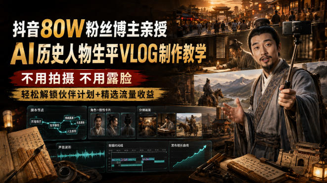 抖音80W粉丝博主的AI历史人物生平VLOG教学，不用拍摄不用露脸，AI帮你搞定，轻松解锁伙伴计划+精选收益-保成圈-山云人力,分享创业咨询_最新网络项目资源