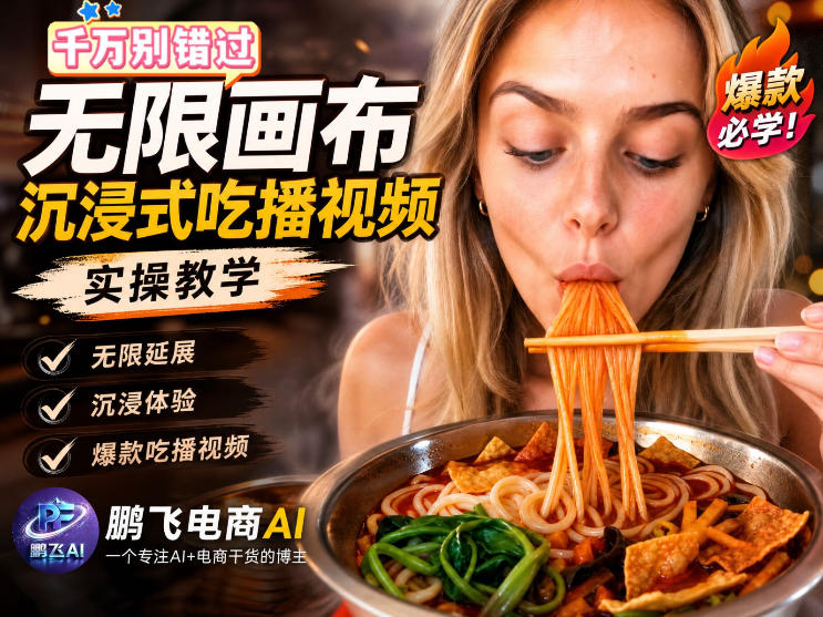 保姆级教程｜用AI无线画布做沉浸式吃播，3步直接出片，无线画布工作流，操作简单好上手-保成圈-山云人力,分享创业咨询_最新网络项目资源
